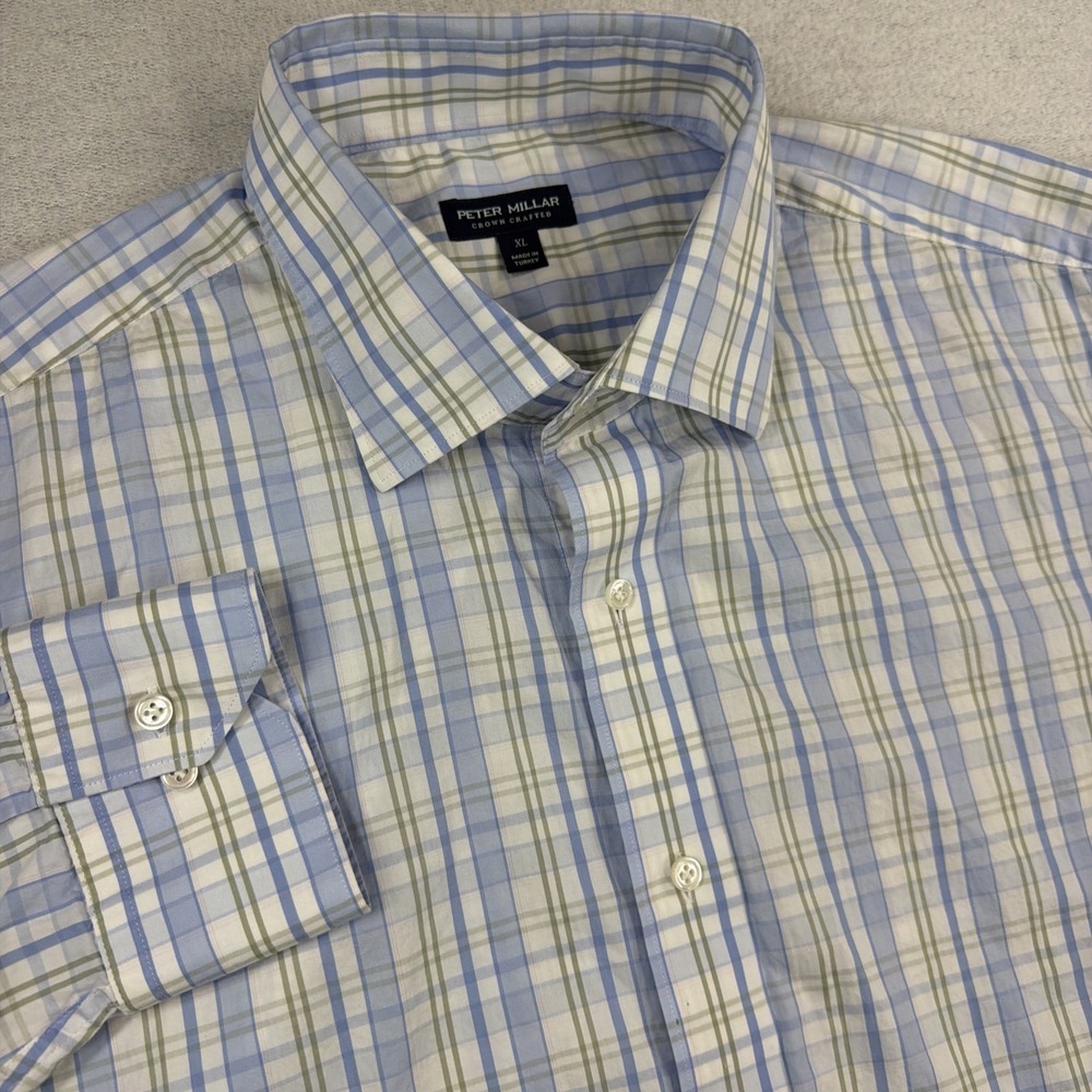 Peter Millar Crown Crafted Shirt Mens Xl Blue White Plaid Viggo Sport Preppy